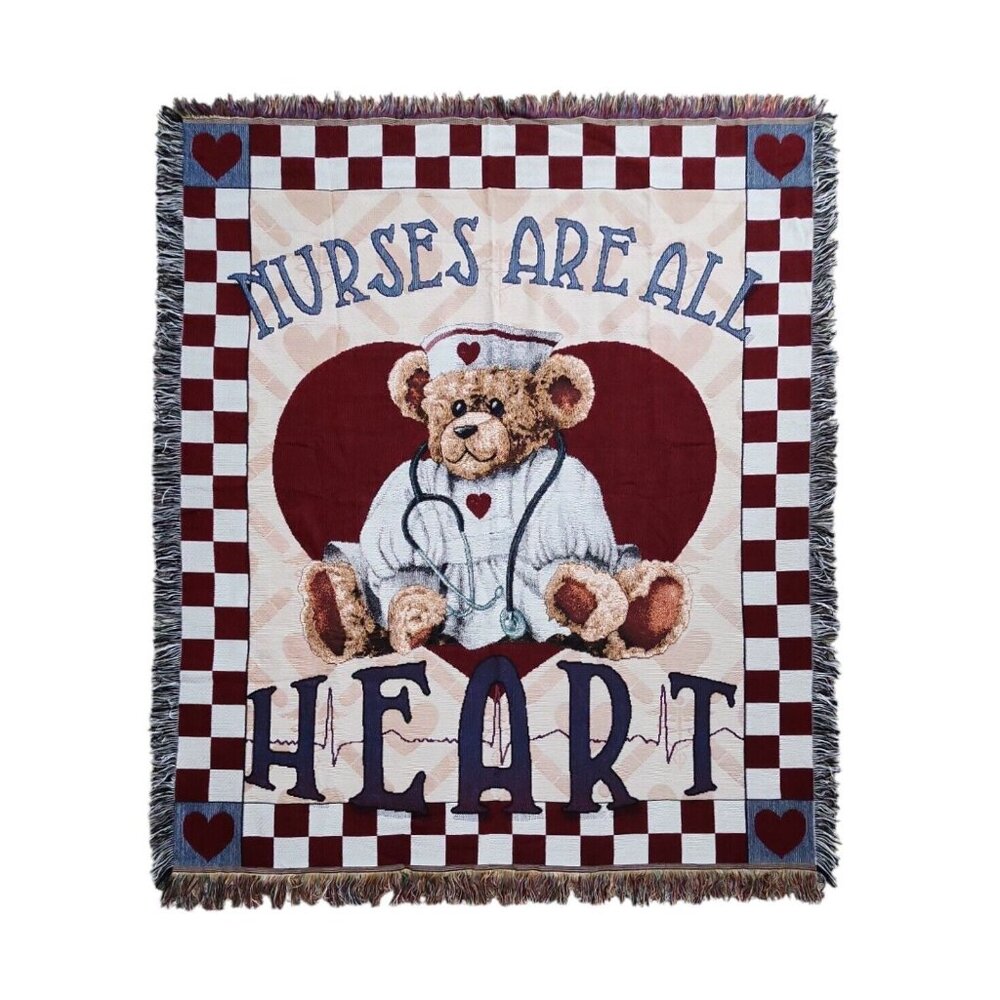 Mohawk Throw Tapestry Blanket Nurses Are All Heart  Nurse Gift 59.75x50" Vtg USA